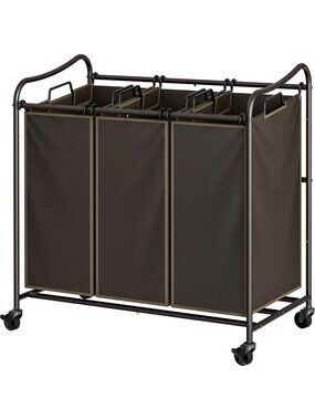 Heavy Duty 3-Bag Rolling Laundry Sorter Cart - Stylish Bronze Finish